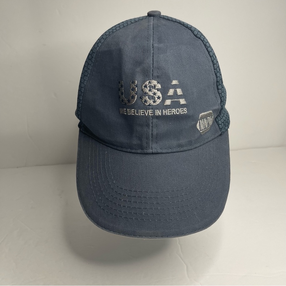 NAPA USA WE BELIEVE IN HEROES Trucker Hat Grey Mesh Hook Loop Adjustable Back